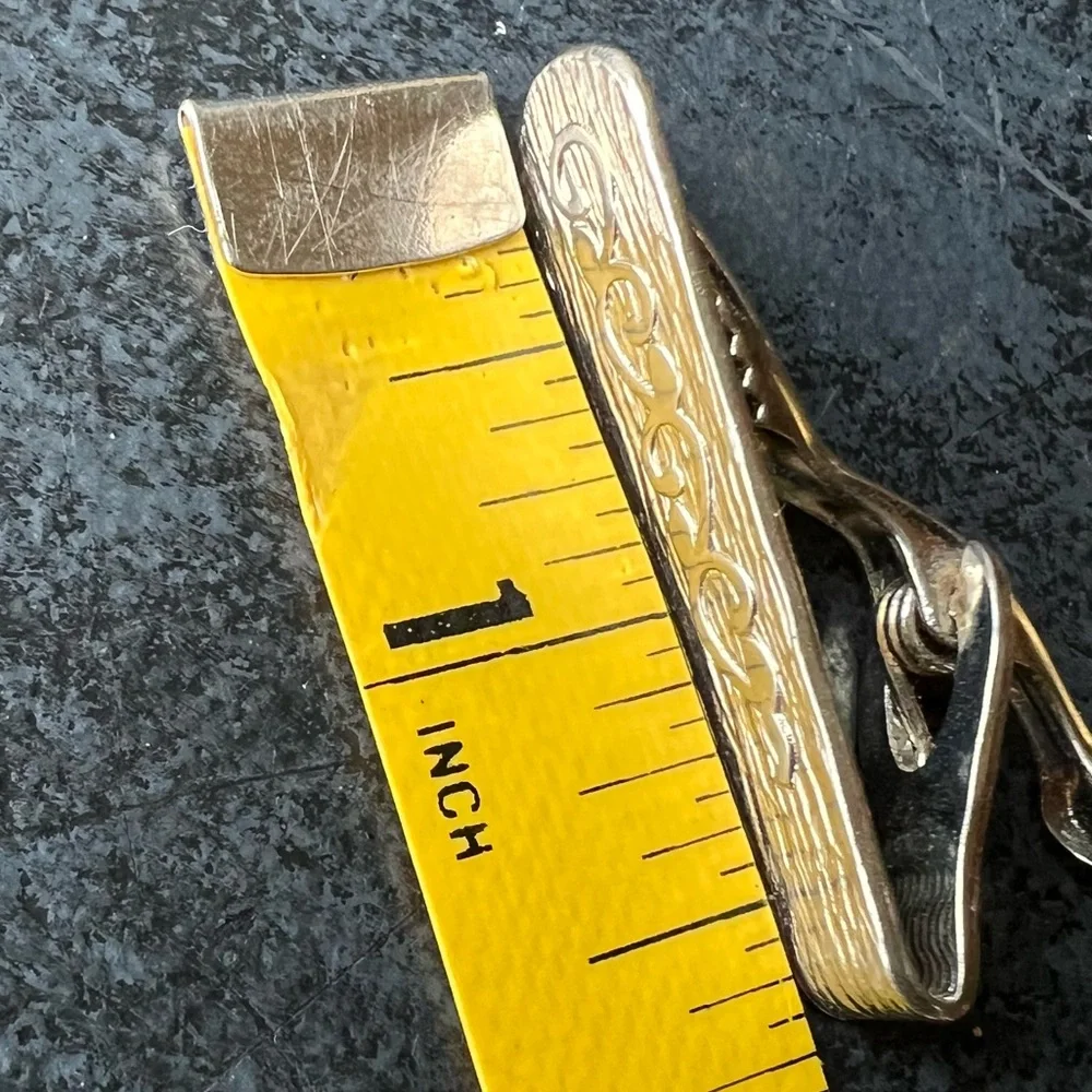 Mens Vintage Tie Clip Textured Retro Mid Century Formal Traditional